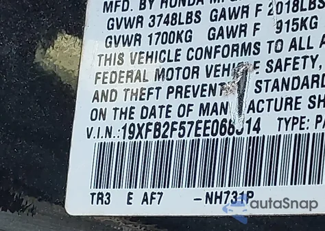 2014 Honda Civic Lx from USA, damaged, VIN 19XFB2F57EE068314